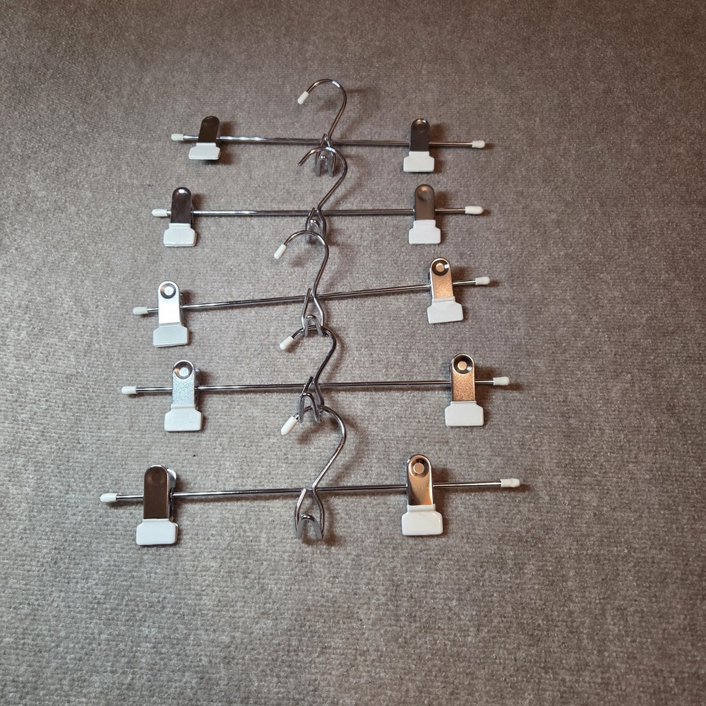Wire Metal Pants Skirt Hangers with Gel Grips Clip Hangers 5 ct. Excellent Silve
